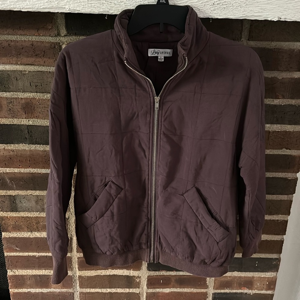 Lucy Avenue Full Zip Bomber Jacket, Mauve, Small, Lightweight